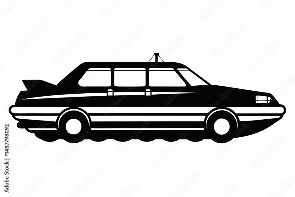 Naklejka premium raft car silhouette line art vector illustration with a white background