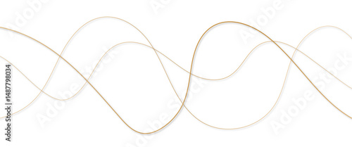 Abstract wavy golden curved line on transparent background. 