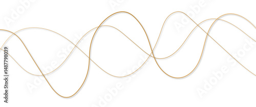 Abstract wavy golden curved line on transparent background. 