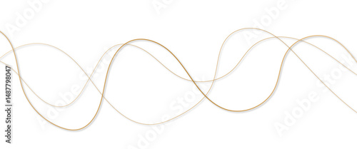 Abstract wavy golden curved line on transparent background. 