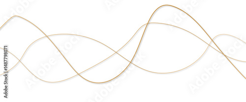 Abstract wavy golden curved line on transparent background. 