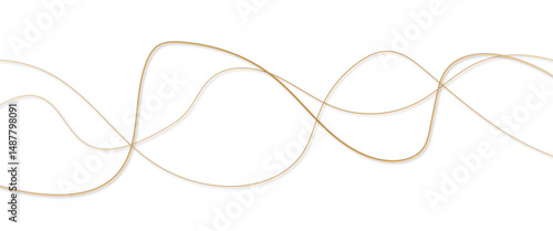 Abstract wavy golden curved line on transparent background. 