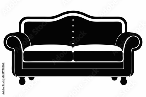 sofa silhouette line art vector illustration with a white background