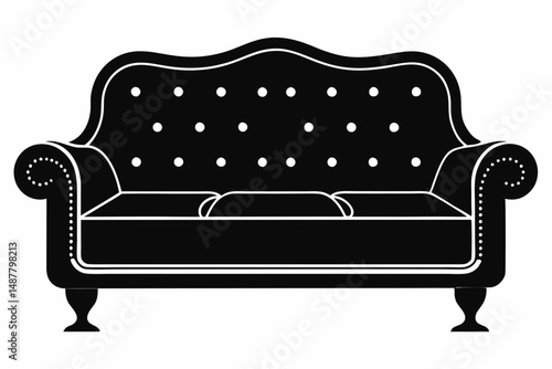 sofa silhouette line art vector illustration with a white background