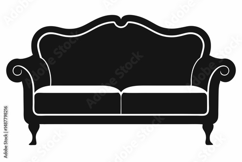 sofa silhouette line art vector illustration with a white background