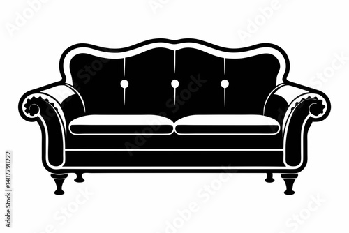 sofa silhouette line art vector illustration with a white background