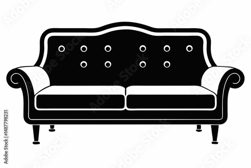 sofa silhouette line art vector illustration with a white background