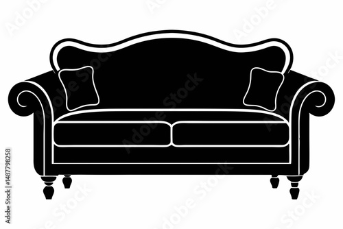 sofa silhouette line art vector illustration with a white background
