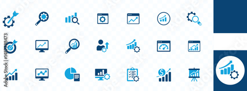 Analysis icon set . Capital, diversified, investor, fund, divide, gain, analyzing, portfolio, fluidity, earn and best solid icon set.