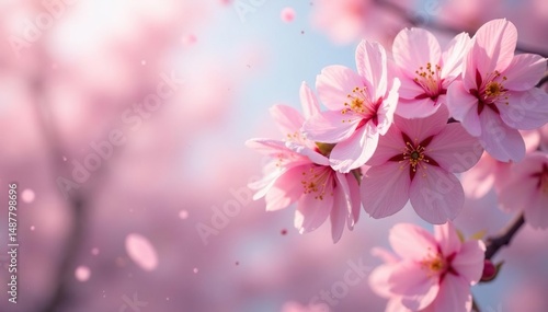 Delicate pink cherry blossoms, soft petals, gentle breeze , petal, floral