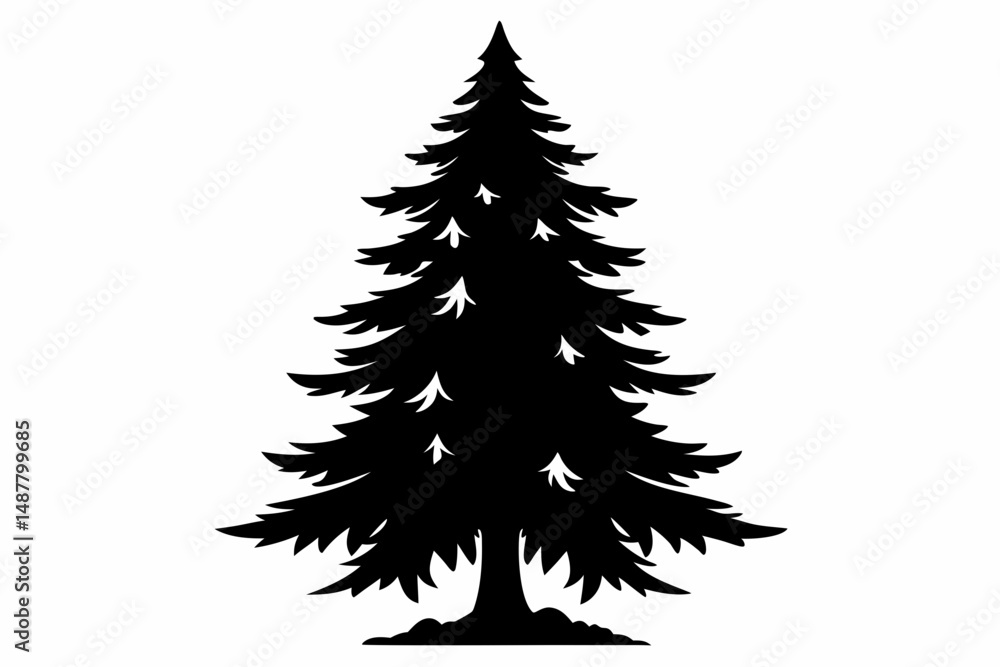 Obraz premium spruce tree silhouette line art vector illustration with a white background