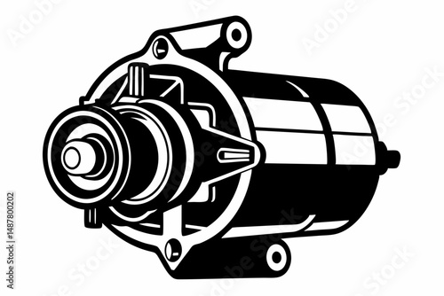 starter motor silhouette line art vector illustration with a white background