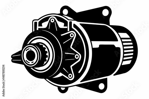 starter motor silhouette line art vector illustration with a white background