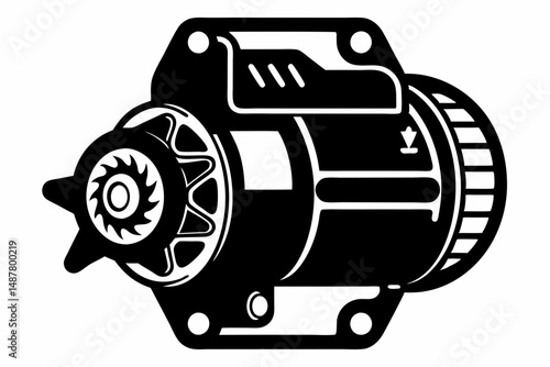 starter motor silhouette line art vector illustration with a white background