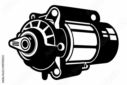 starter motor silhouette line art vector illustration with a white background