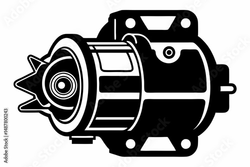 starter motor silhouette line art vector illustration with a white background