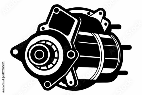 starter motor silhouette line art vector illustration with a white background