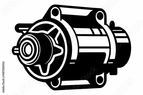 starter motor silhouette line art vector illustration with a white background