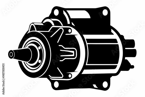 starter motor silhouette line art vector illustration with a white background