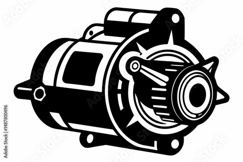 starter motor silhouette line art vector illustration with a white background