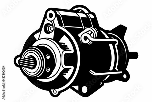 starter motor silhouette line art vector illustration with a white background