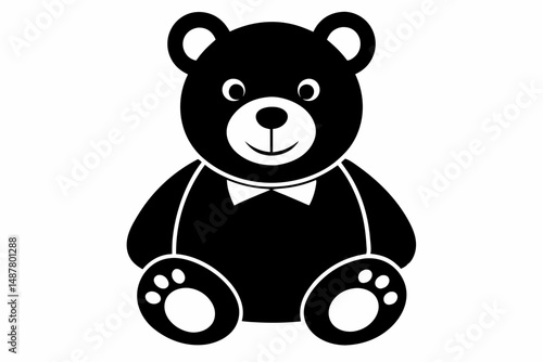 teddy bear silhouette line art vector illustration with a white background