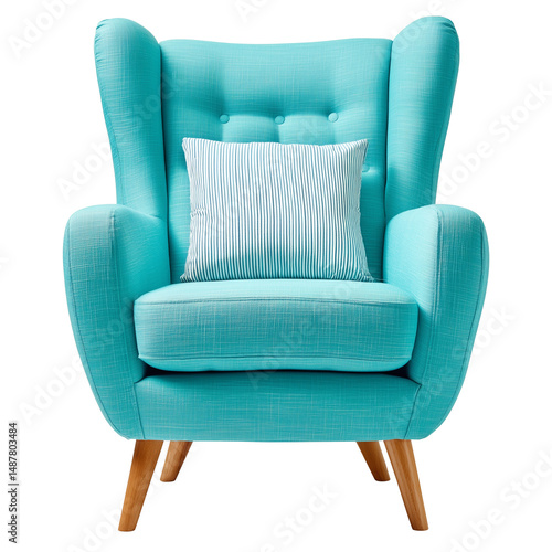 Obraz na płótnie Modern turquoise armchair with pillow isolated on white background w salonie