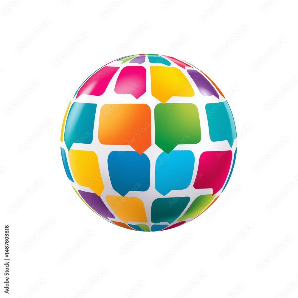 Colorful communication globe with speech bubbles isolated on white background