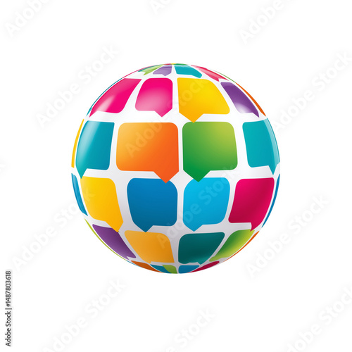 Obraz na płótnie Colorful communication globe with speech bubbles isolated on white background w salonie