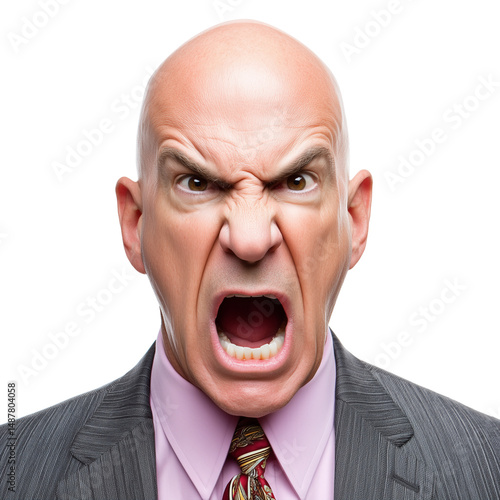 Obraz na płótnie Angry bald businessman shouting isolated on white background w salonie
