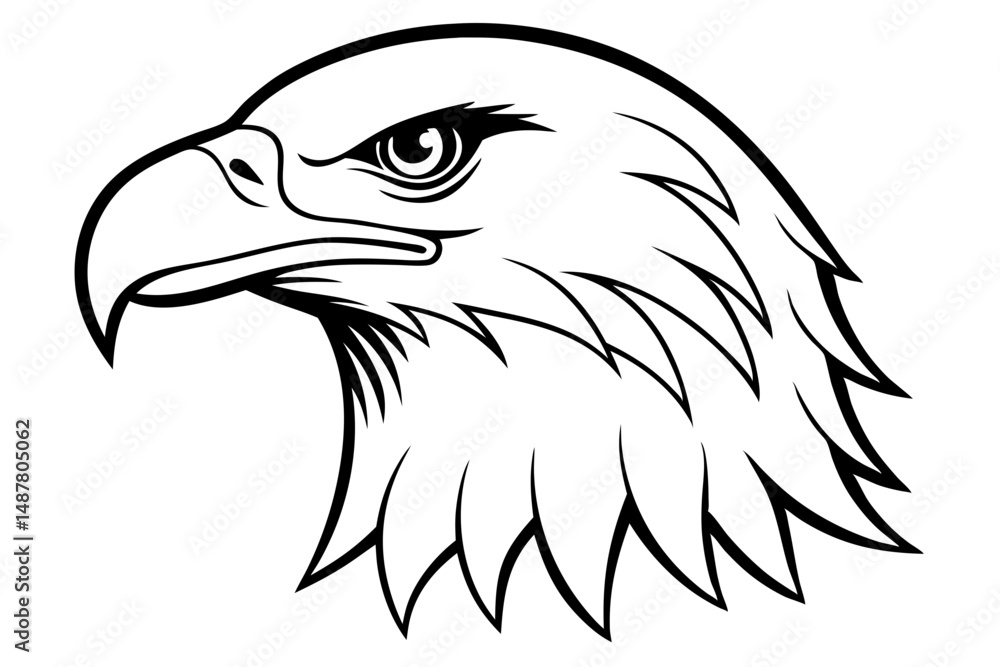 Fototapeta premium eagle head silhouette line art vector illustration with a white background