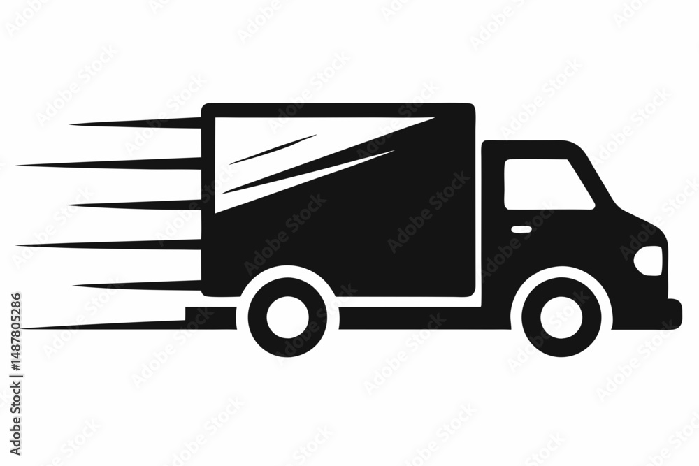 Fototapeta premium fast shipping delivery truck silhouette line art vector illustration with a white background