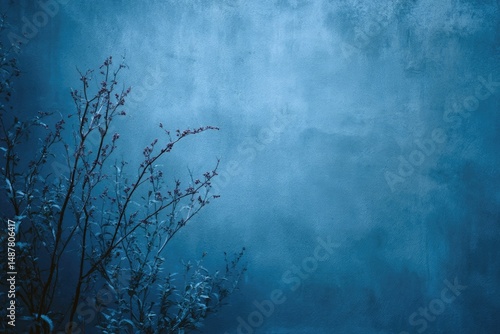 Serene Winter Branches Against a Textured Blue Wall