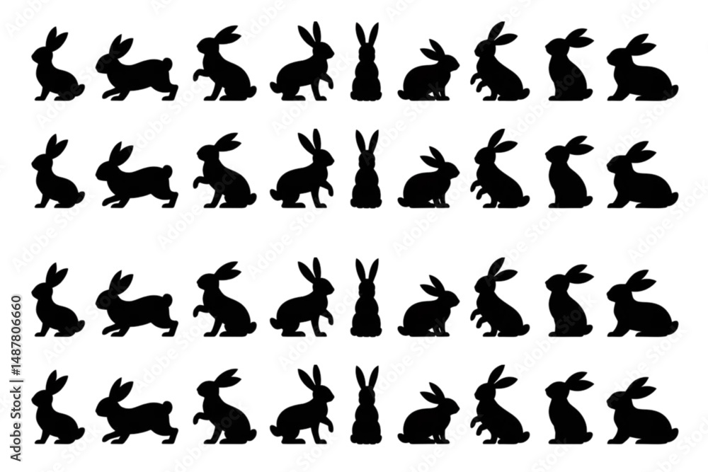 set of silhouettes of rabbits set of silhouettes of rabbits