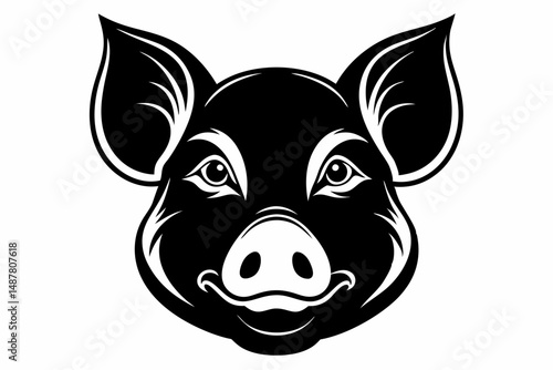 pig head silhouette line art vector illustration with a white background