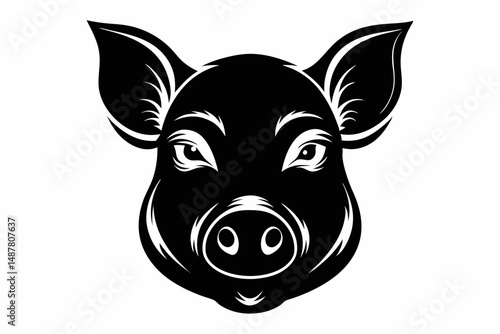 pig head silhouette line art vector illustration with a white background