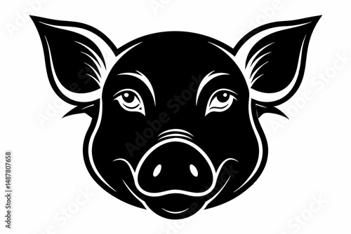 pig head silhouette line art vector illustration with a white background