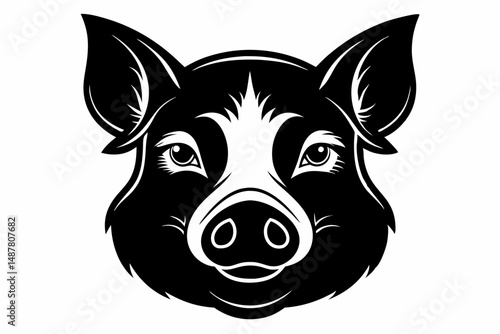 pig head silhouette line art vector illustration with a white background