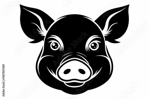 pig head silhouette line art vector illustration with a white background