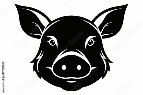 pig head silhouette line art vector illustration with a white background