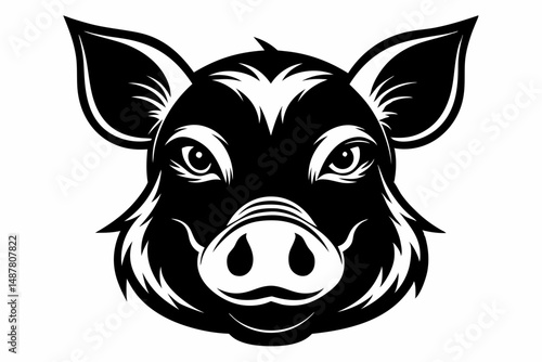 pig head silhouette line art vector illustration with a white background