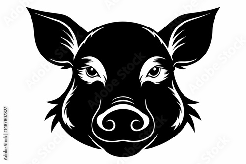 pig head silhouette line art vector illustration with a white background