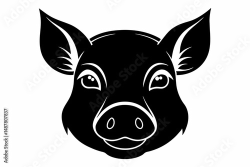 pig head silhouette line art vector illustration with a white background