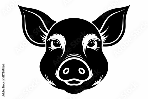 pig head silhouette line art vector illustration with a white background