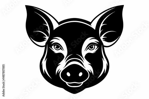 pig head silhouette line art vector illustration with a white background