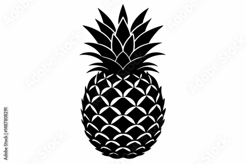pineapple silhouette line art vector illustration with a white background