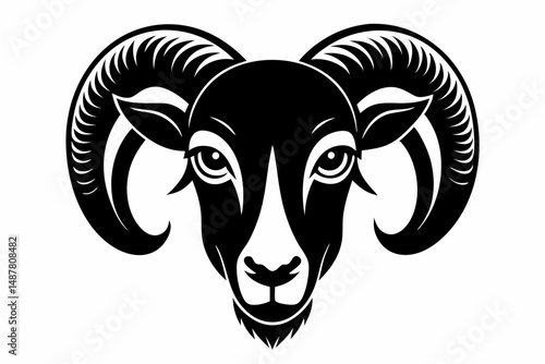 ram head silhouette line art vector illustration with a white background