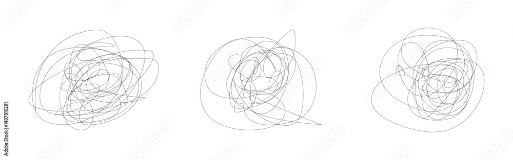Hand-drawn vector scribble circles abstract set of chaotic tangled lines on white background design Hand-drawn vector scribble circles abstract set of chaotic tangled lines on white background design