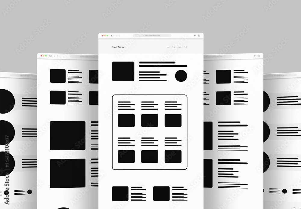 Wireframes Rountrip Page Minimal Travel Wireframe Landing Page Design Stock Template | Adobe Stock