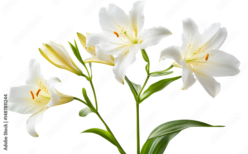 Fototapeta premium Beautiful white Peruvian lily isolated on a transparent background 